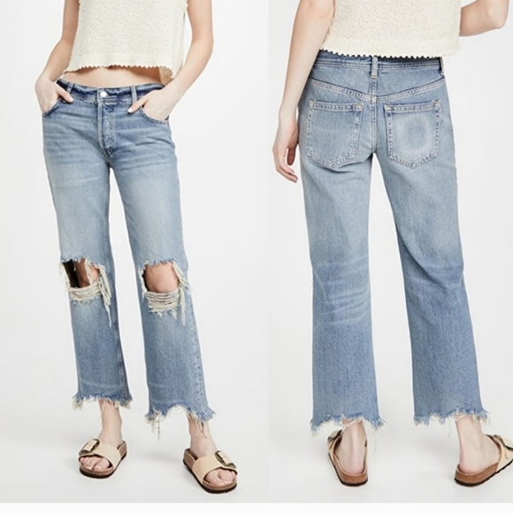 Free People Denim - FREE People Maggie Mid Rise Straight Leg Distressed Jeans Pants NEW!